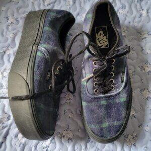 Vans Authentic Stackform Velvet Plaid Shoes (Green/Black)